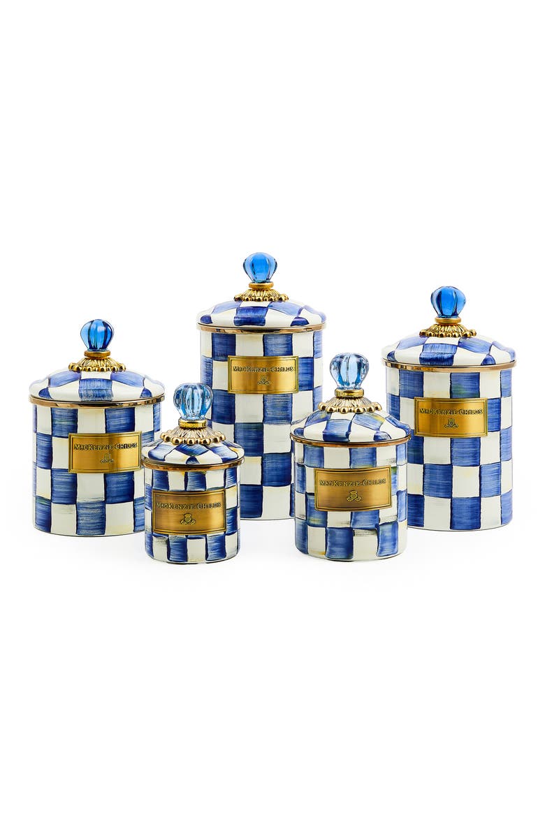 Royal Check Enameled Steel Small Canister, Alternate, color, BLUE/ WHITE