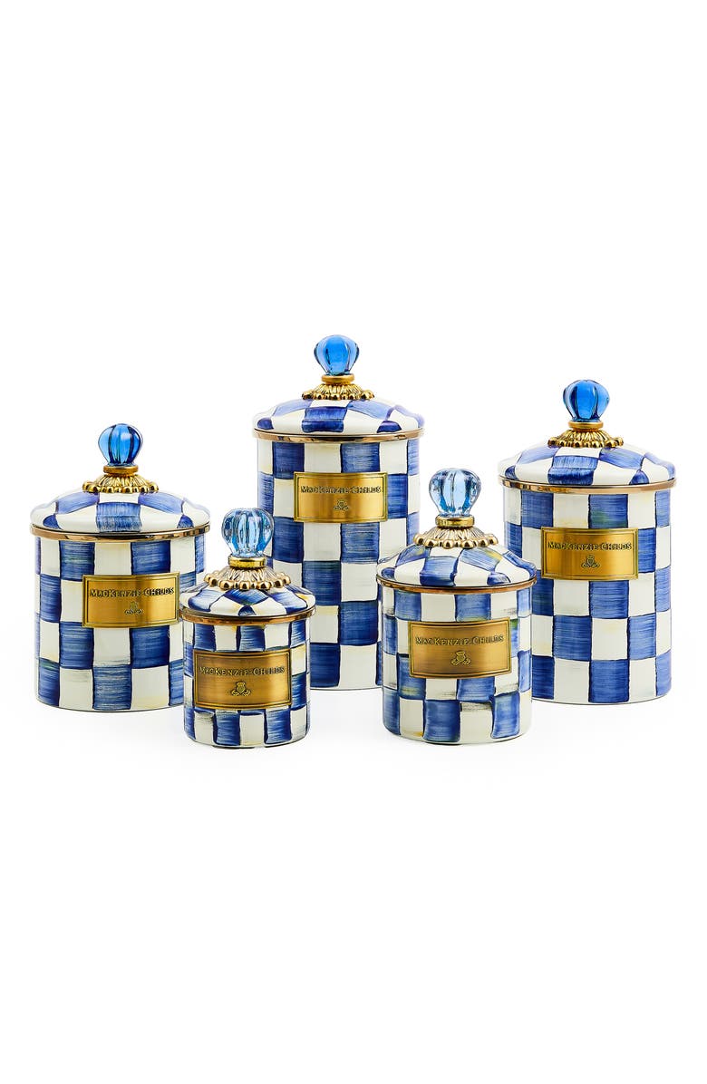 MACKENZIE CHILDS Royal Check Enameled Steel Small Canister, Alternate, color, Blue/ White