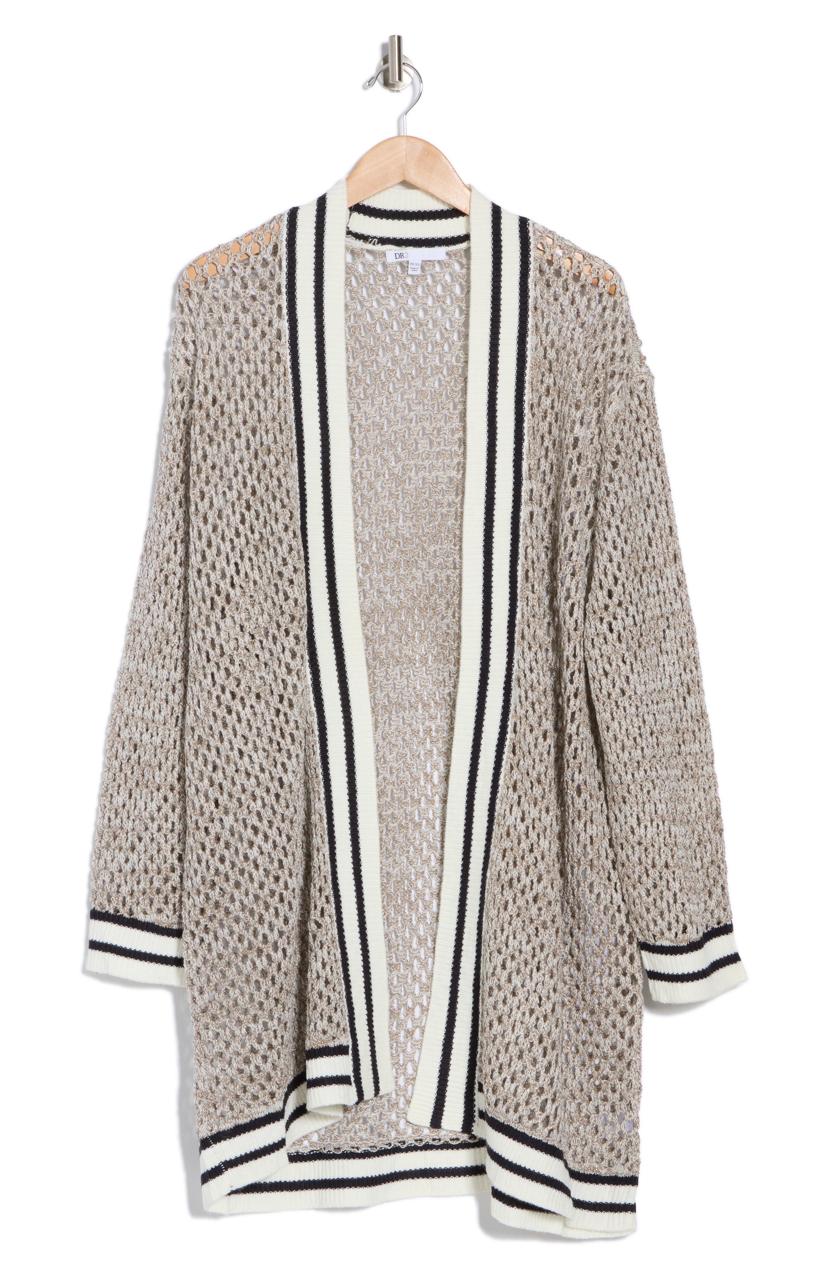 Dr2 By Daniel Rainn Varsity Stripe Open Knit Longline Cardigan In