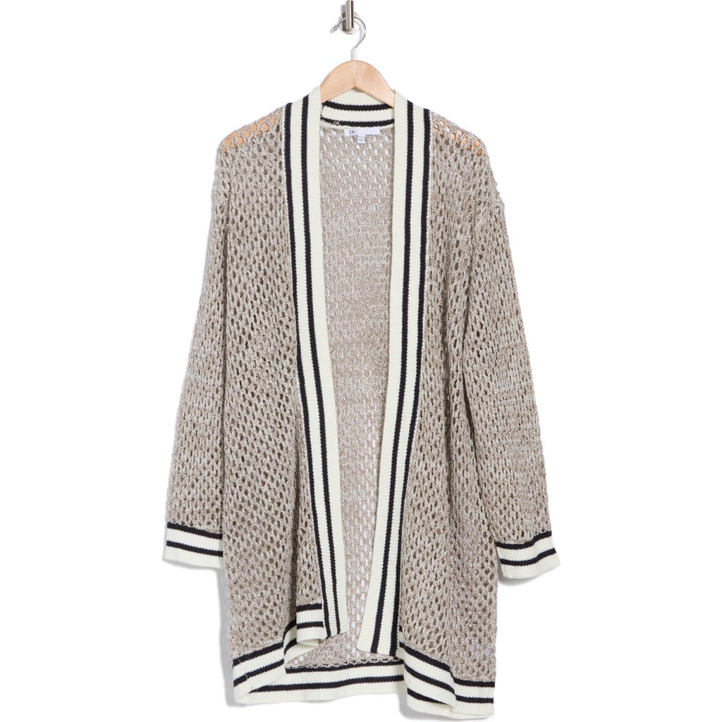 Dr2 By Daniel Rainn Varsity Stripe Open Knit Longline Cardigan In