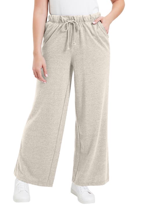 June + Vie French Terry Wide-leg Pant In Neutral