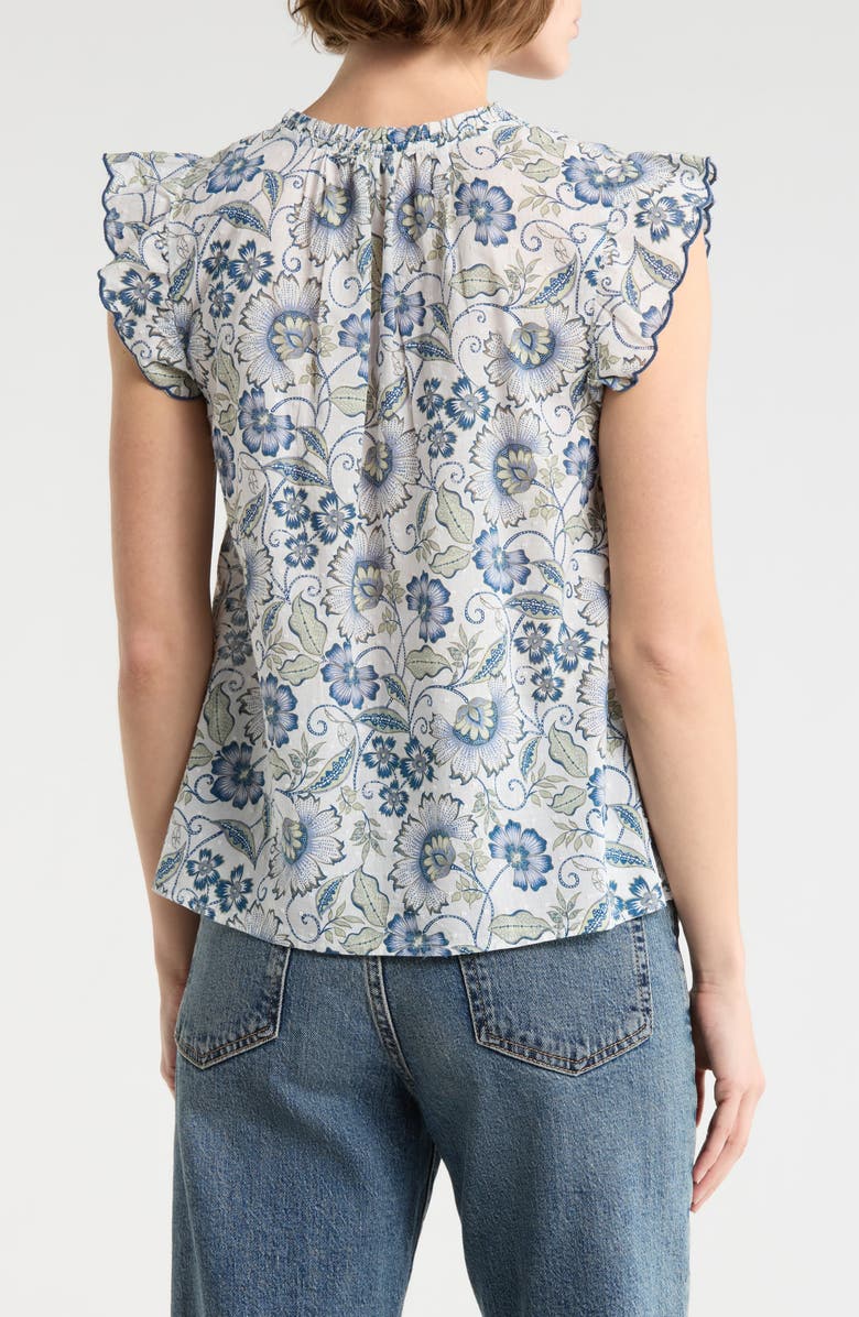 Lucky Brand Floral Cap Sleeve Cotton Top, Alternate, color, Blue Multi