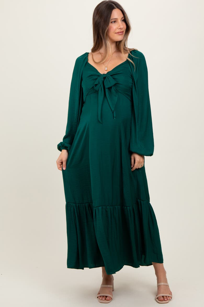 Bow Satin Maxi Dress, Alternate, color, Emerald Green