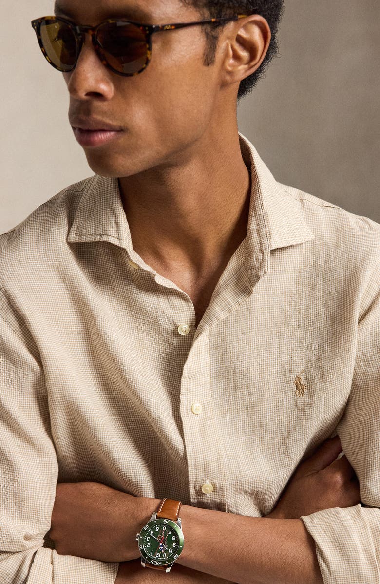 Polo Ralph Lauren Classic Fit Houndstooth Linen Button-Up Shirt, Alternate, color, 6555H Coastal Beige/White