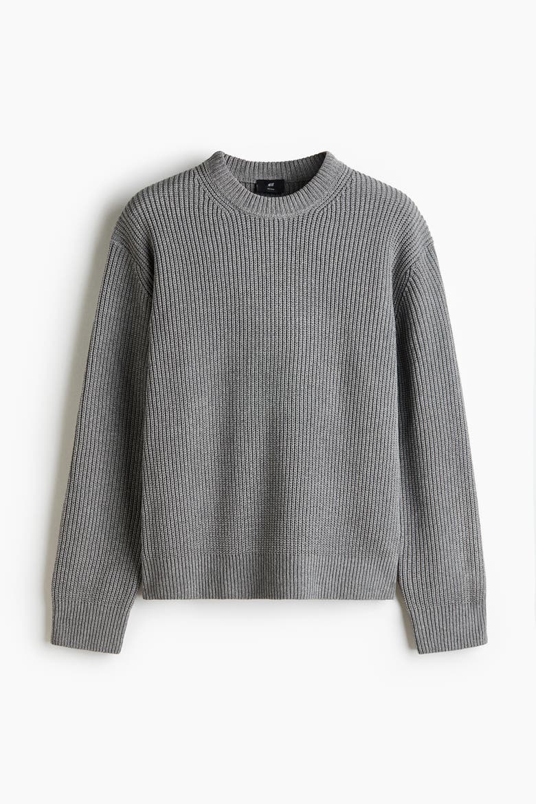 Relaxed-Fit Rib-Knit Sweater, Alternate, color, Gray