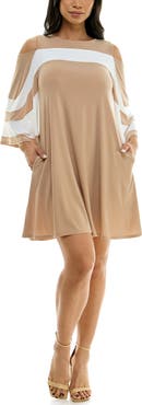 Nina Leonard Ity Stripe Cold Shoulder Dress