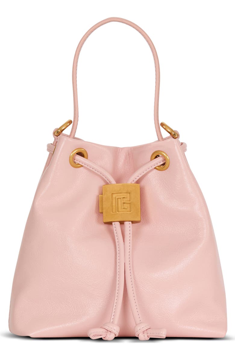 Balmain Pulse Bucket bag in smooth leather, Main, color, Pink