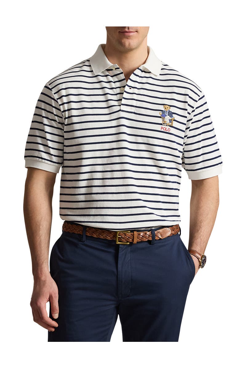 Polo Ralph Lauren Big & Tall Newport Bear Striped Polo Shirt, Main, color, White Newport Navy