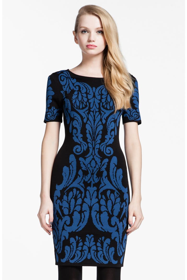 'Briella' Patterned Sweater Dress, Main, color, RICH BLACK/ BLUE DUSK