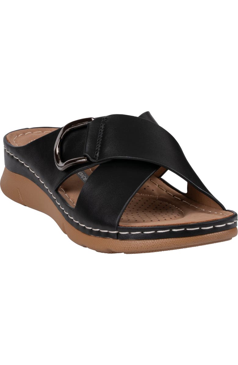 GOOD CHOICE NEW YORK Eanna Wedge Sandal, Main, color, Black