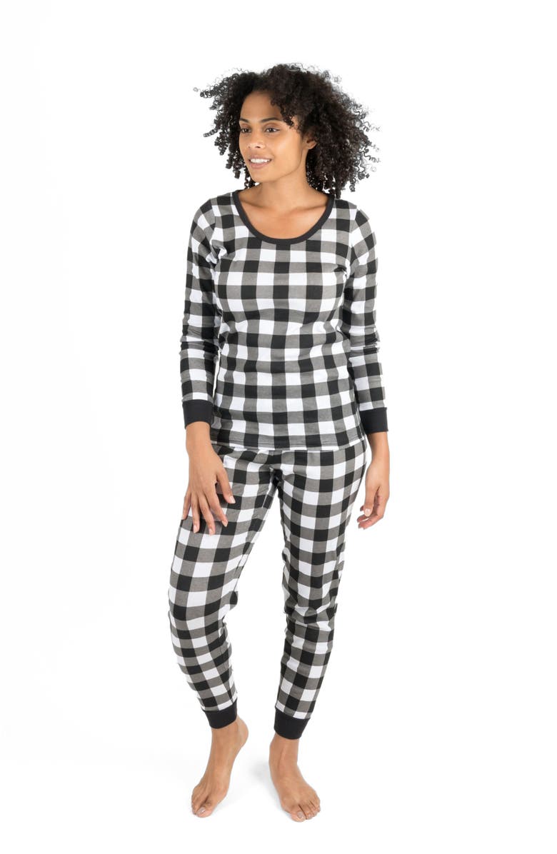 Leveret Women's Cotton Plaid Matching Family Holiday Pajamas, Main, color, Plaid Black & White