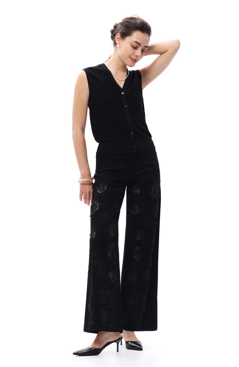 Bayeas Floral Studded Mid Rise Wide Leg Jeans, Alternate, color, 