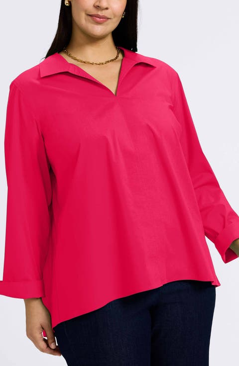 Agnes Non-Iron Smocked Cuff Blouse (Plus Size)