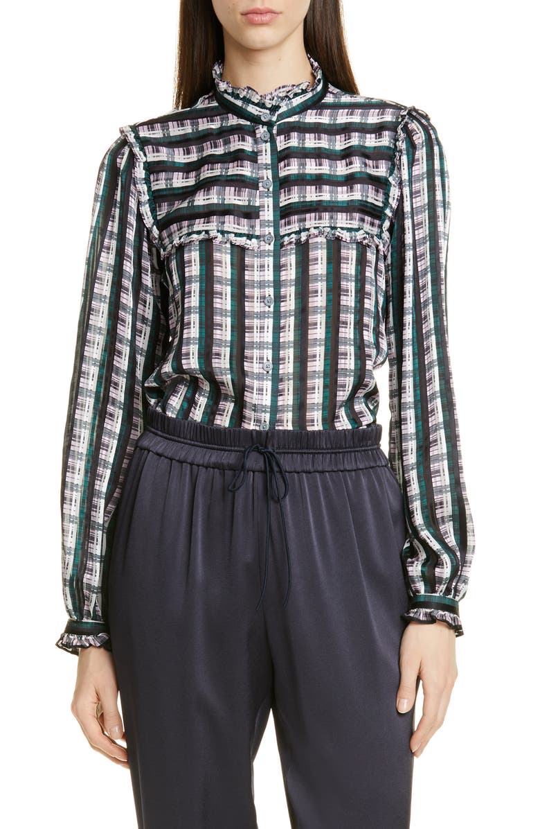 JASON WU Plaid Ruffle Blouse, Main, color,