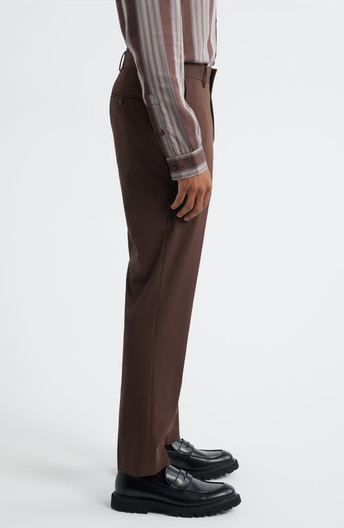 Open Edit Slim Fit Solid Flat Front Stretch Suit Pants In Brown