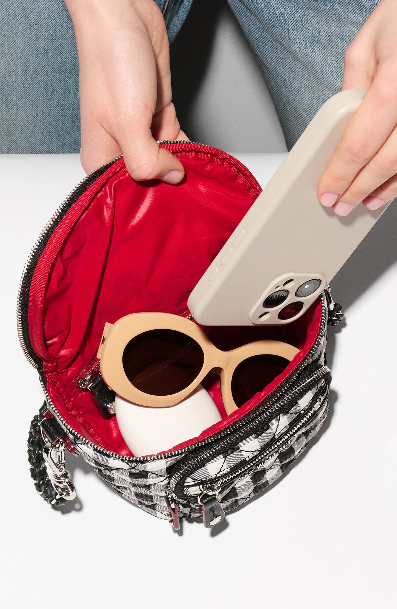 Micro Crosby Sling, Alternate, color, BLACK/ WHITE GINGHAM