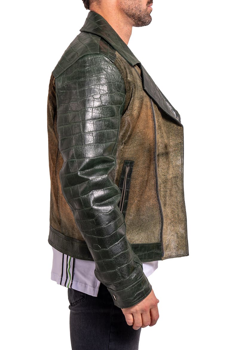 Ascension0026 Genuine Calf Hair & Croc Print Leather Jacket, Alternate, color, GREEN
