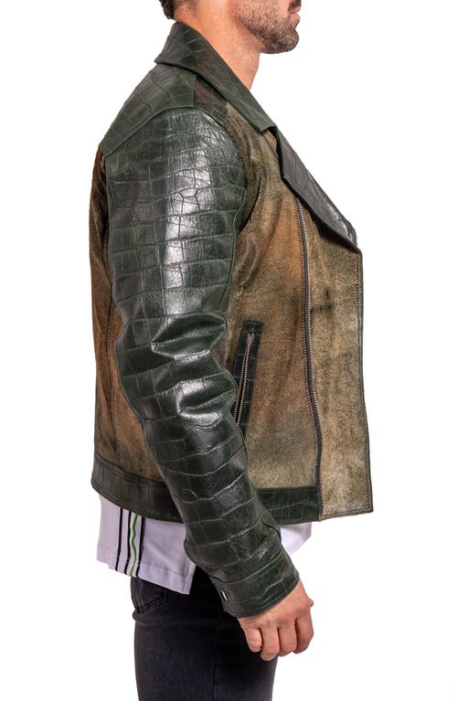 Maceoo Ascension0026 Genuine Calf Hair & Croc Print Leather Jacket In Green