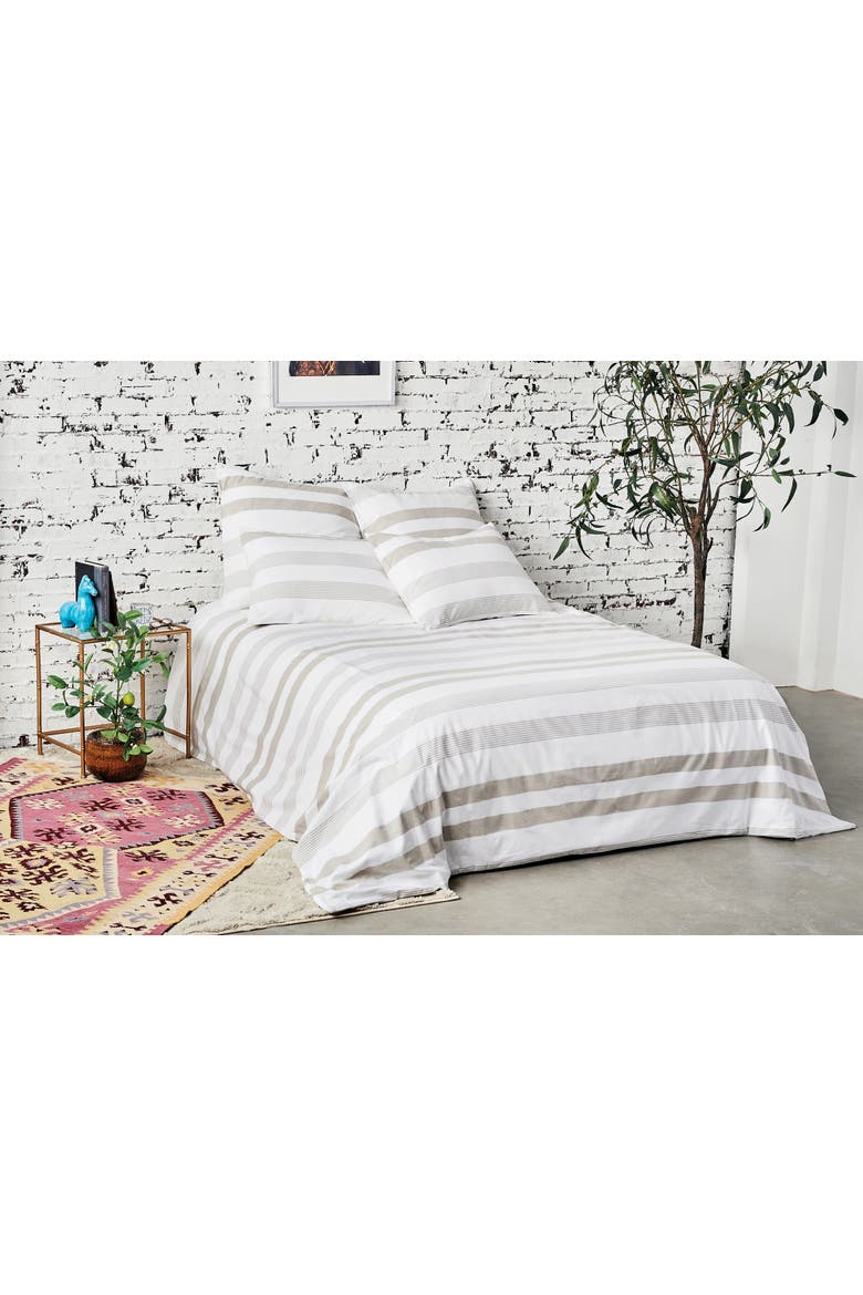 Noland Stripe Dune Queen Bed Duvet Cover, Main, color, Brown