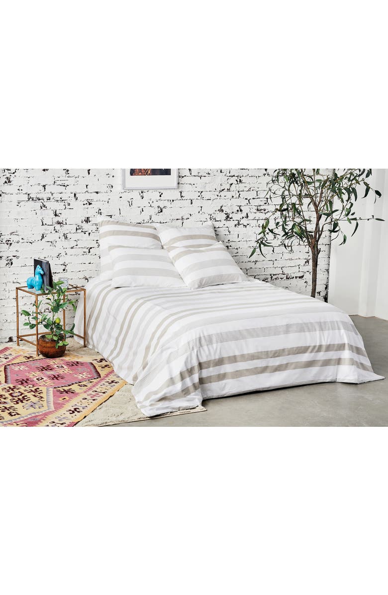 carol & frank Noland Stripe Dune Queen Duvet Cover, Main, color, Brown
