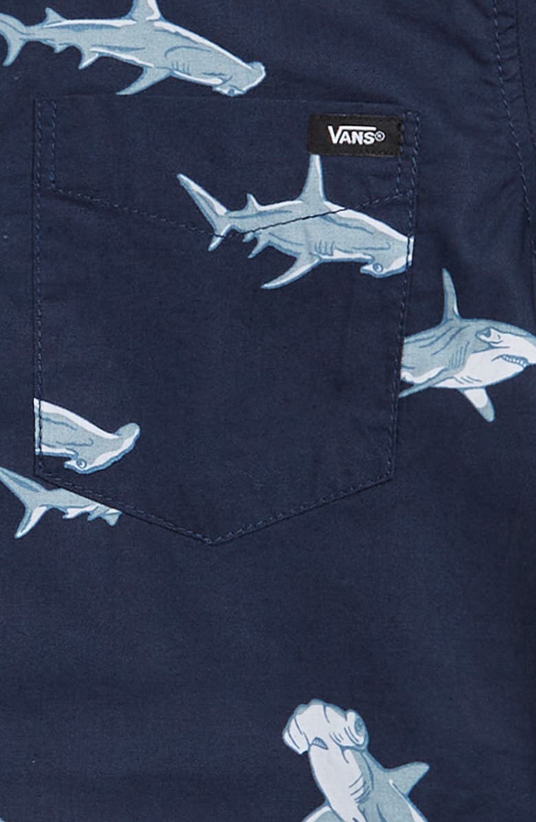 Vans Kids' Shark Print Short Sleeve Button-Up Shirt, Alternate, color, 