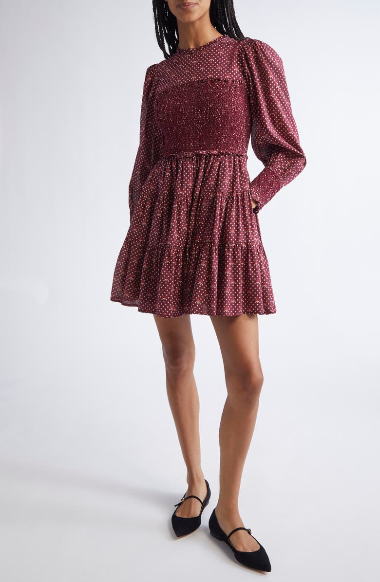 MILLE Maeve Scarf Print Long Sleeve Cotton Dress, Main, color, Burgundy Foulard