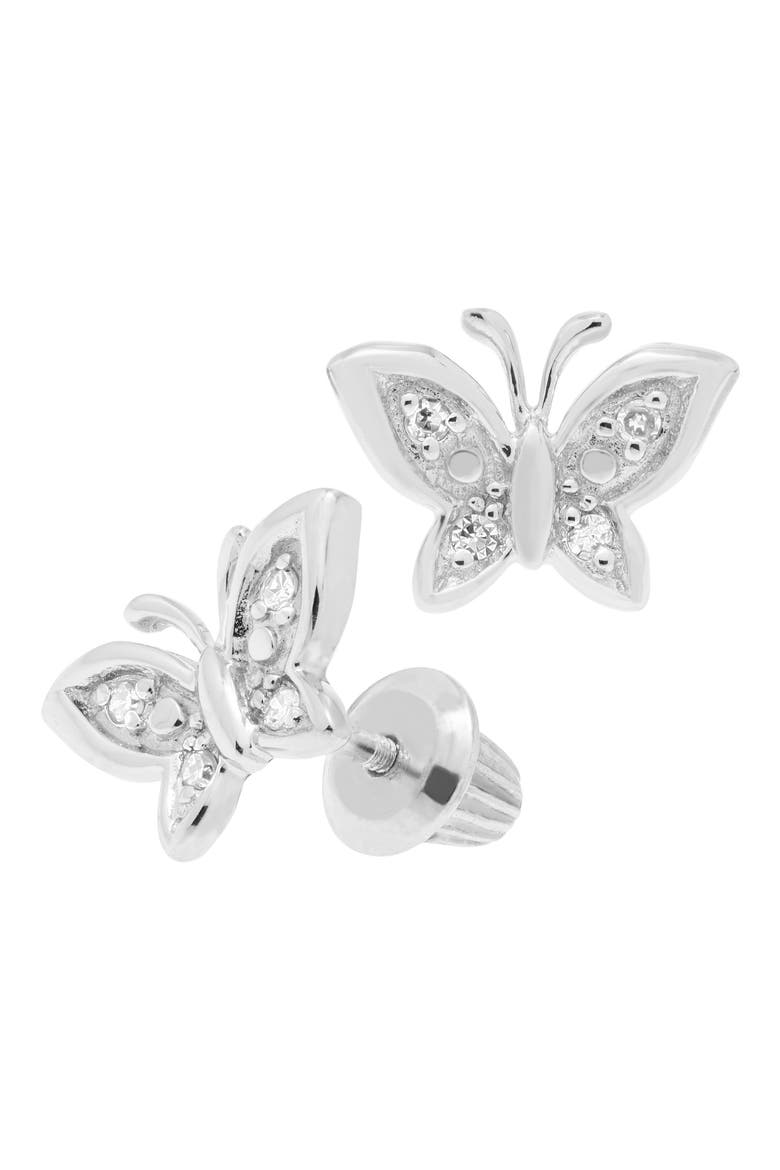 Sterling Silver & Diamond Butterfly Stud Earrings, Main, color, SILVER
