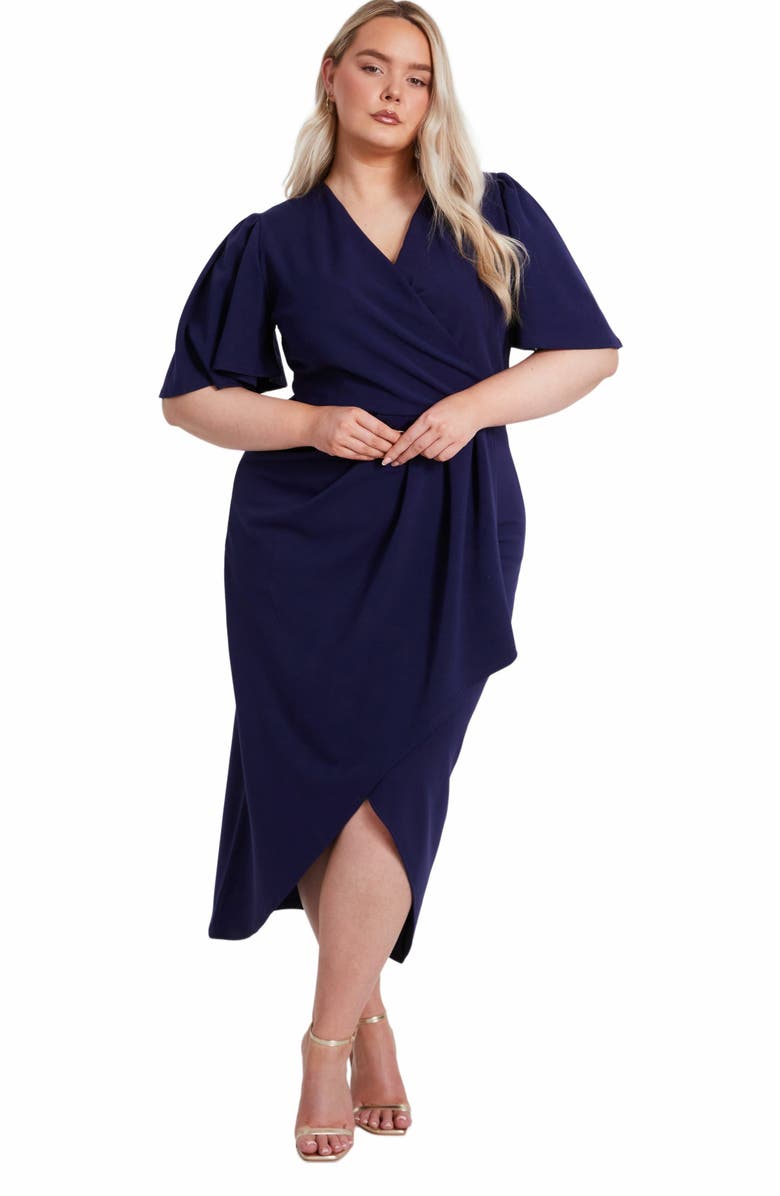 QUIZ Plus Size Scuba Crepe Short Sleeve Wrap Midi Dress, Main, color, 