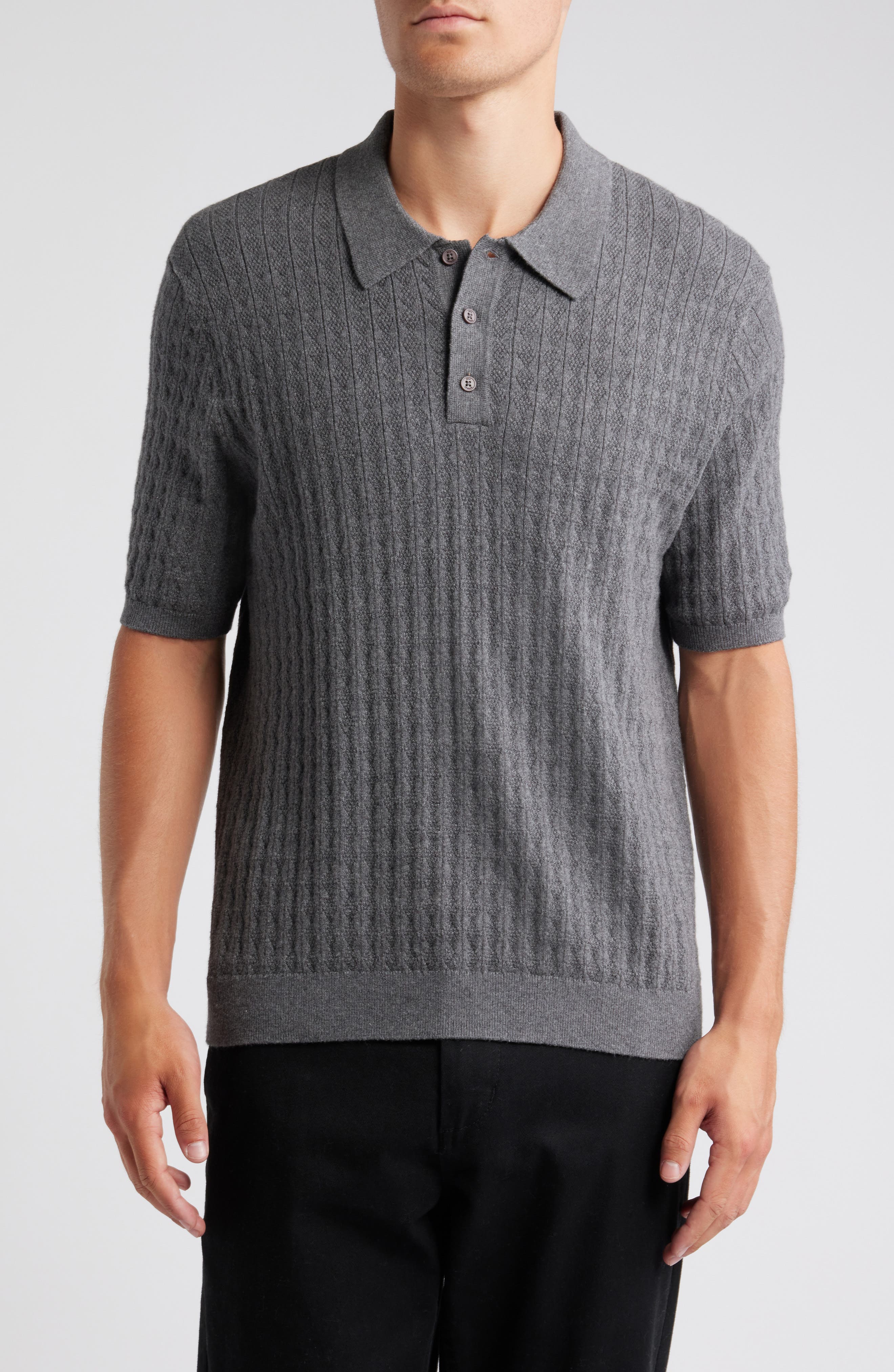 Wax London Naples Diamond Ribbed Cotton & Cashmere Polo Sweater