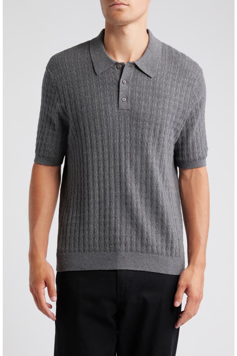 Naples Diamond Ribbed Cotton & Cashmere Polo Sweater, Main, color, GREY MARL
