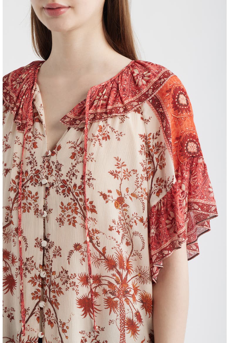 Verity Floral Print Flutter Sleeve Top, Alternate, color, BRIGHT CORAL MULTI