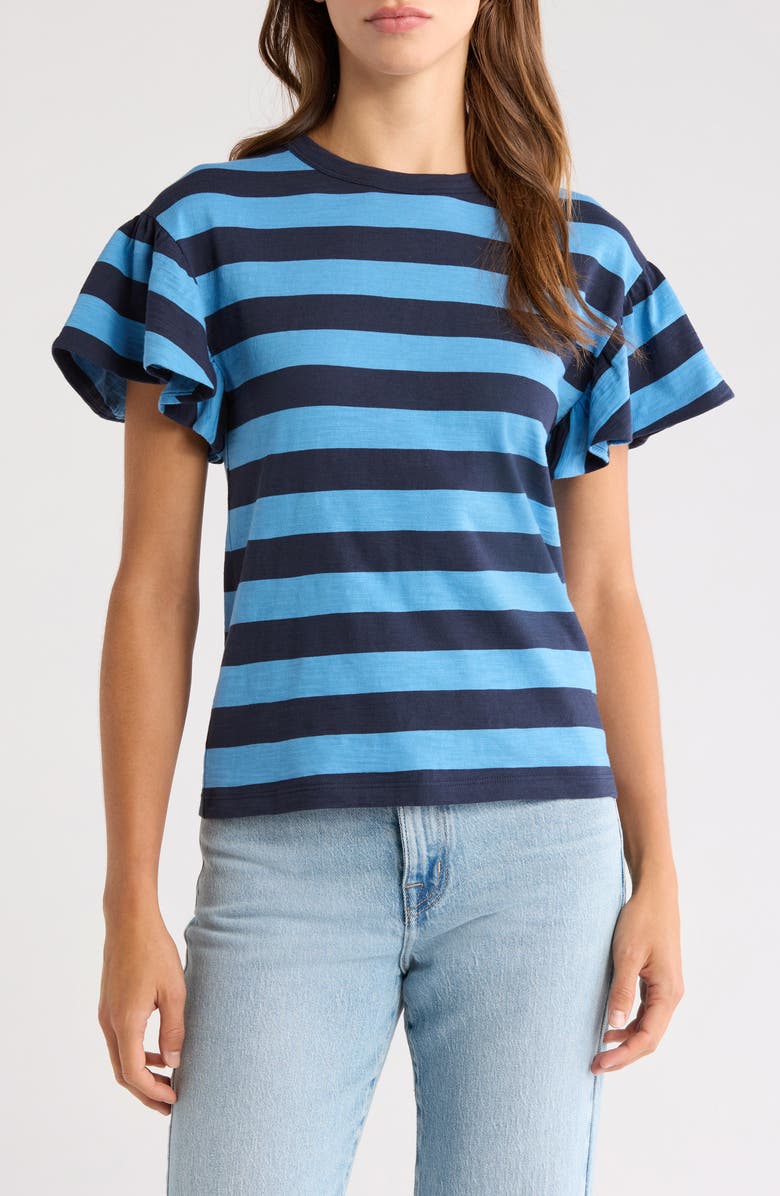 Nation LTD Camille Stripe Ruffle Sleeve Cotton T-Shirt, Main, color,