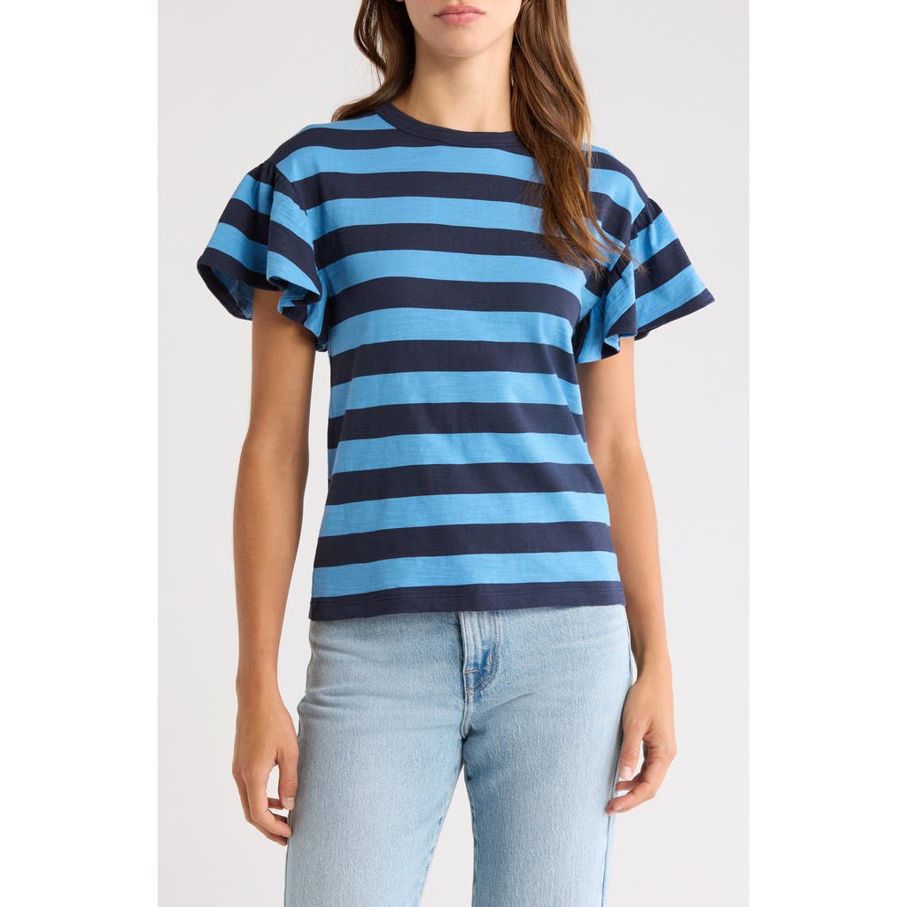 Nation LTD Camille Stripe Ruffle Sleeve Cotton T-Shirt in Rugby Stripe  product