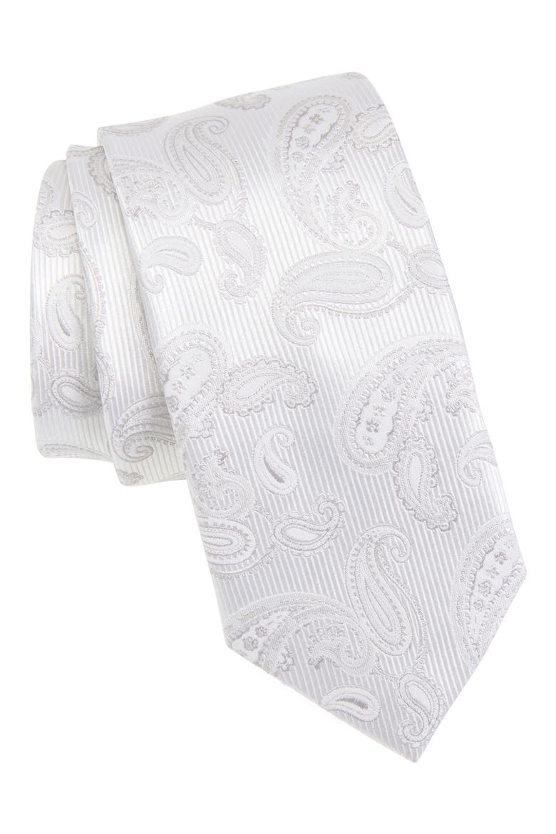 Paisley Silk Jacquard Tie, Main, color, WHITE