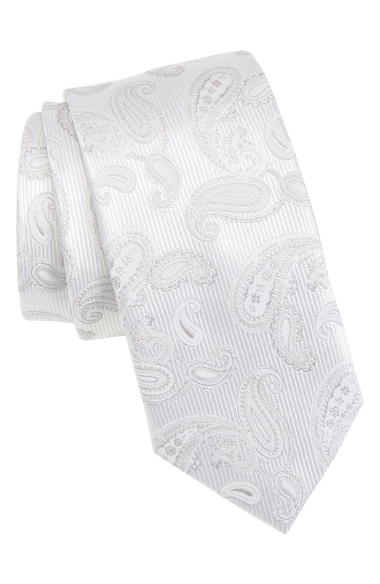 Bonobos Paisley Silk Jacquard Tie, Main, color, White