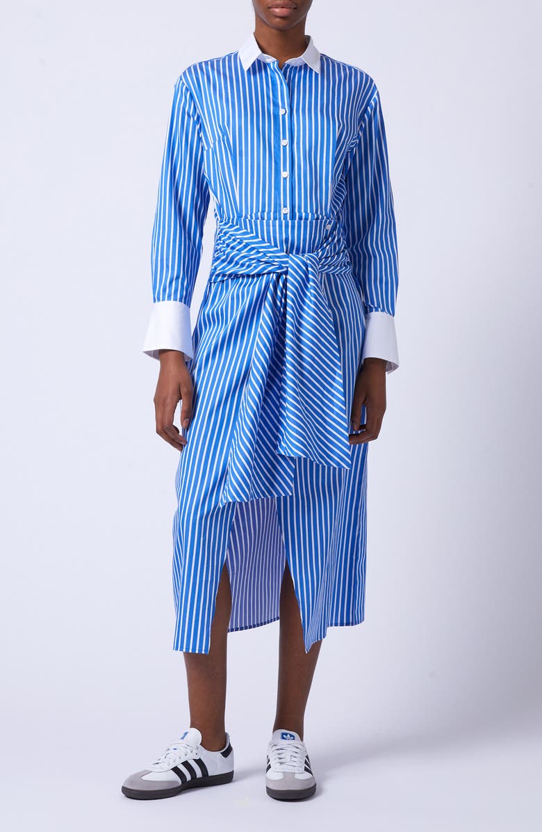 French Connection Alexis Stripe Belted Long Sleeve Tie Waist Cotton Shirtdress, Main, color, 