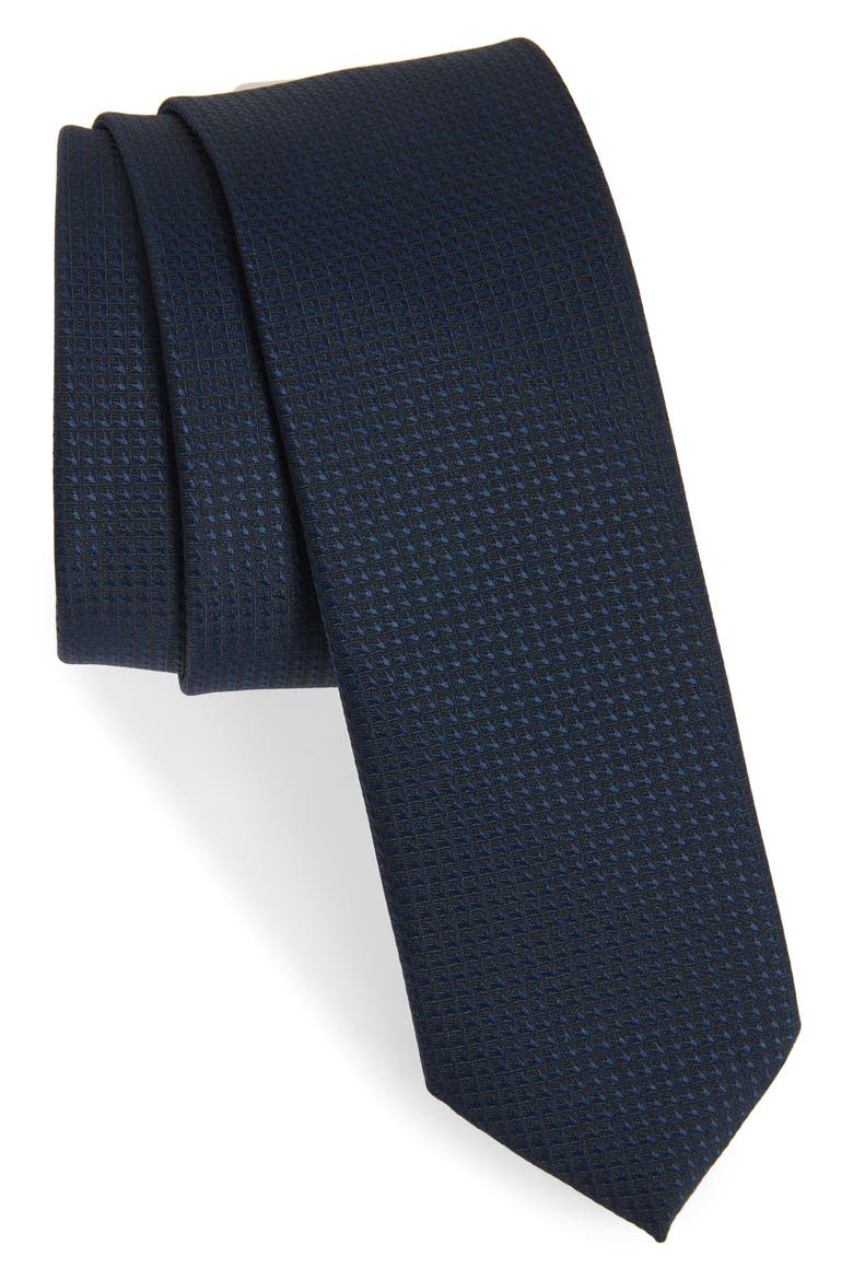 Neat Skinny Recycled Polyester Tie, Main, color, DARK BLUE