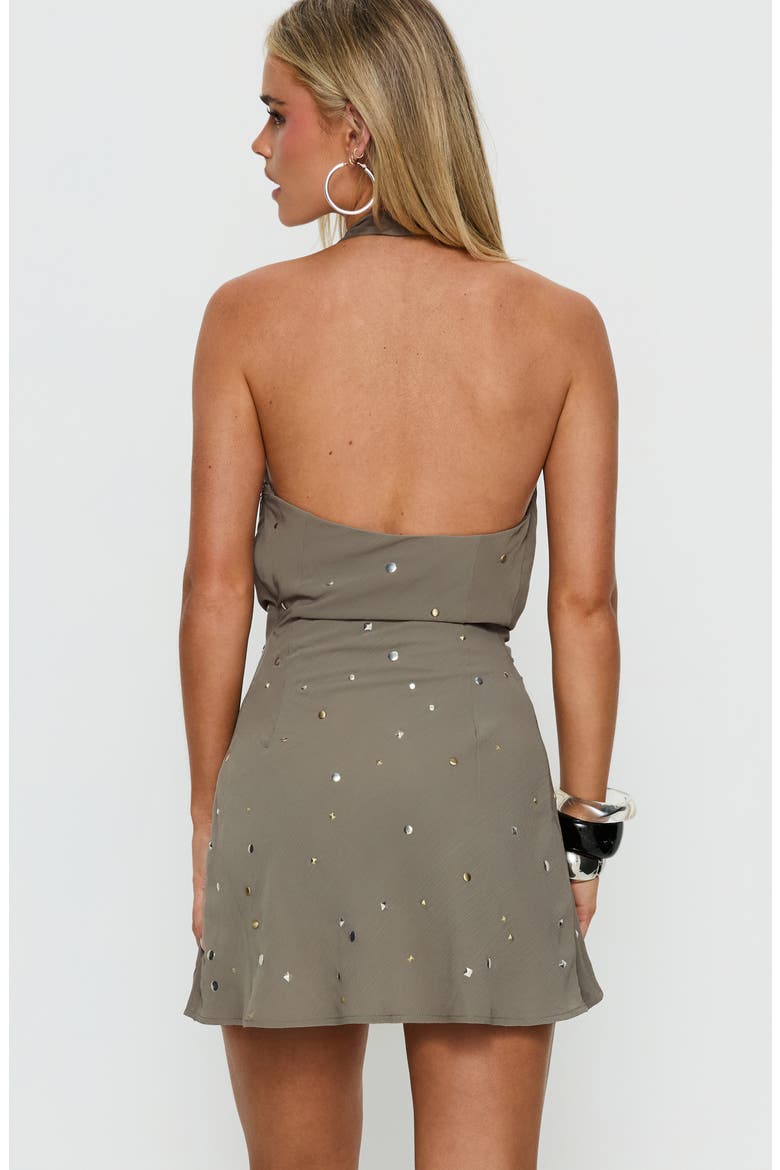 Lolenna Plunge Mini Halter Dress, Alternate, color, GREY