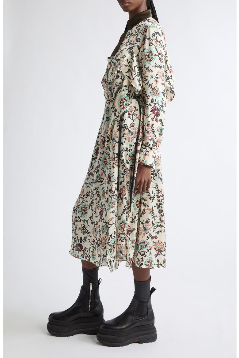 Floral Print Long Sleeve Cotton Shirtdress, Alternate, color, IVORY