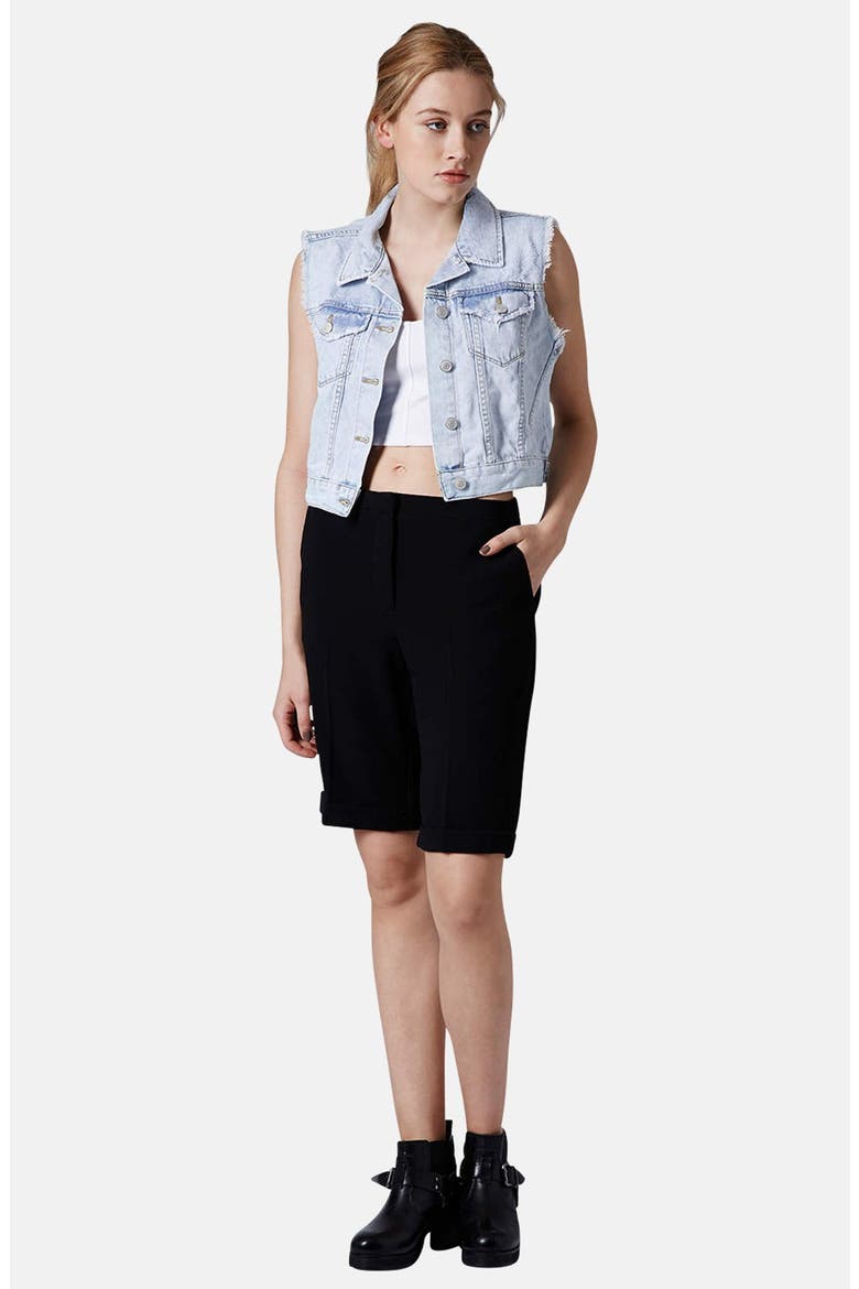 Moto Denim Vest, Alternate, color, LIGHT DENIM
