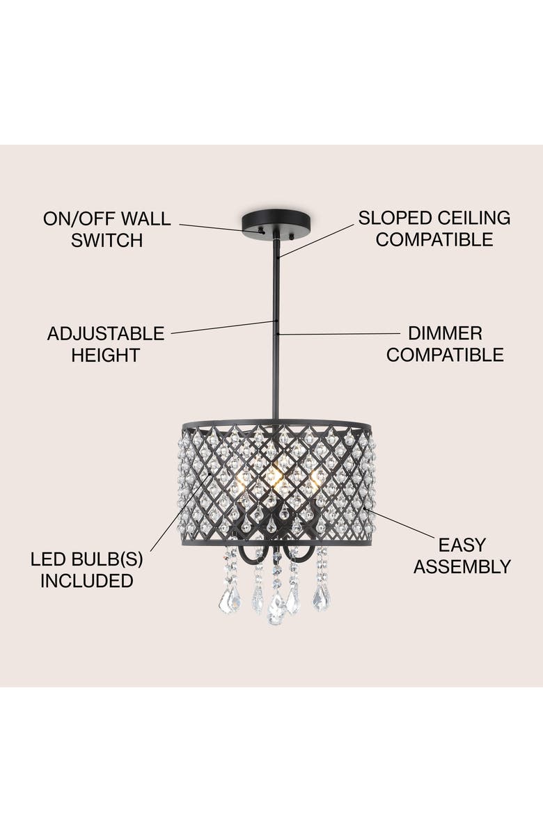 JONATHAN Y Gigi Metal/Crystal Adjustable LED Drop Chandelier, Alternate, color, Black