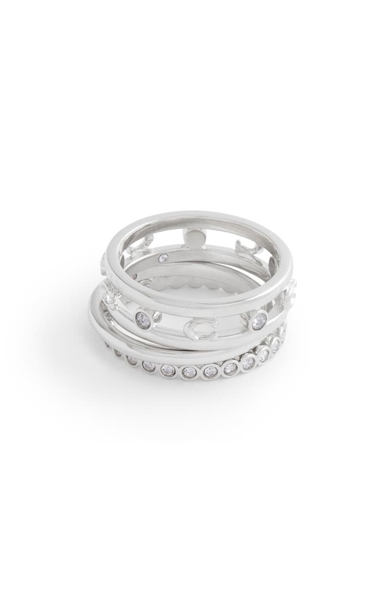 COACH Set of 3 Stacking Rings, Alternate, color, Rhodium