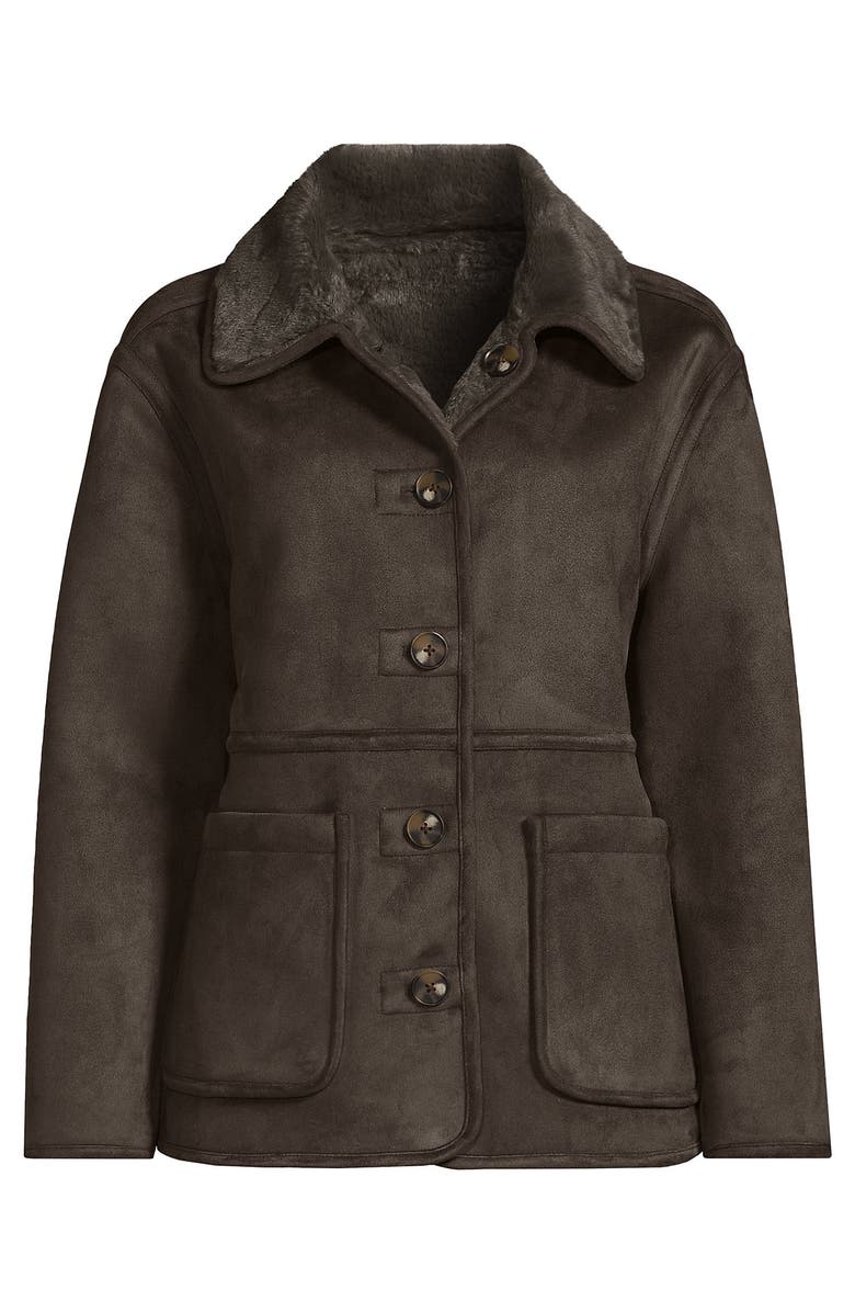 Lands' End Reversible Shearling Fleece Button Front Coat, Alternate, color, Brown