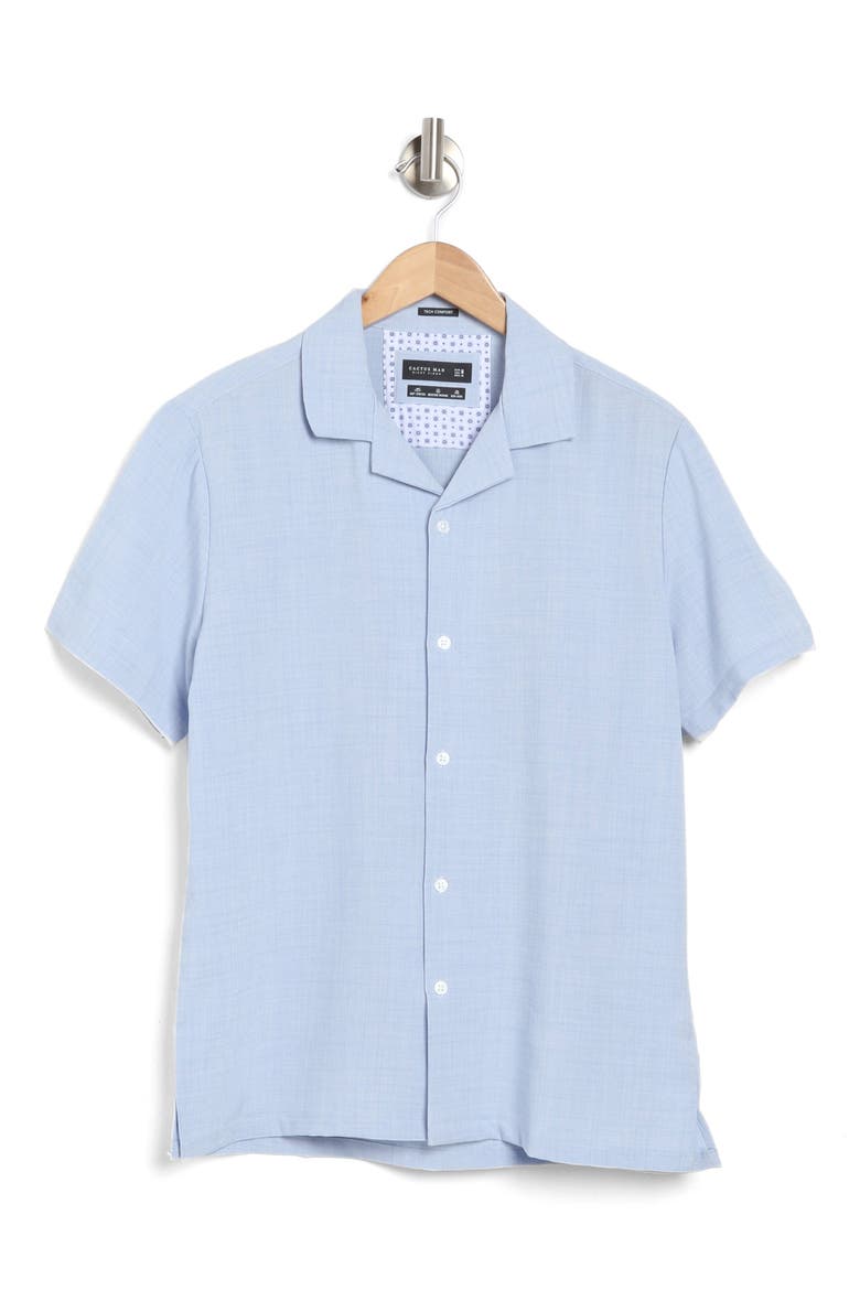 Mélange Short Sleeve Button-Up Camp Shirt, Alternate, color, LIGHT BLUE