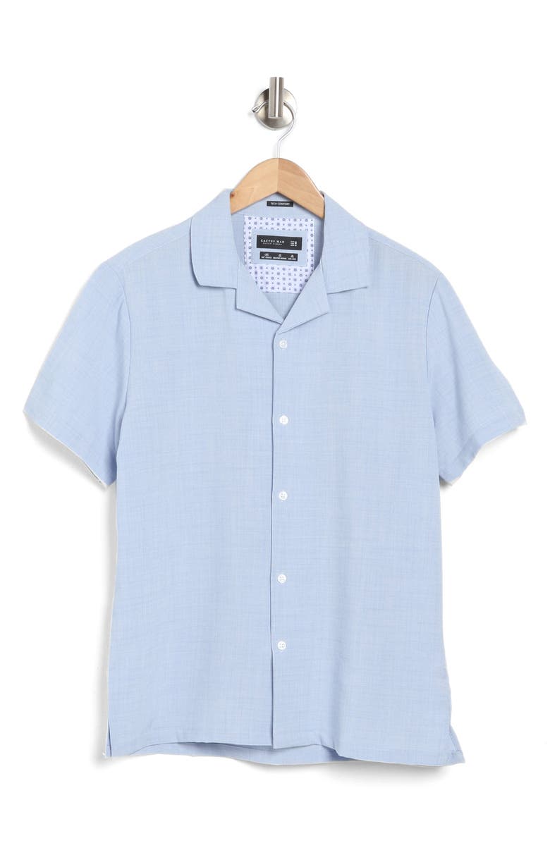 DENIM AND FLOWER Mélange Short Sleeve Button-Up Camp Shirt, Alternate, color, Light Blue
