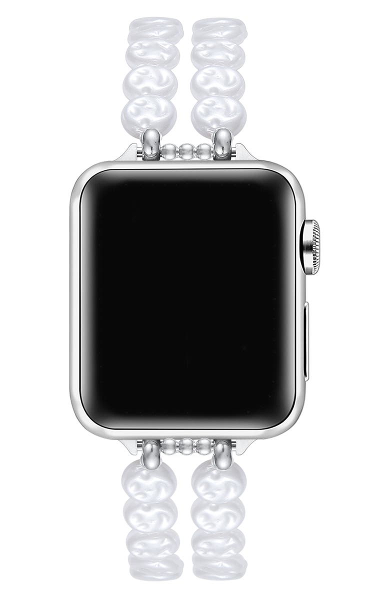 The Posh Tech Eloise Imitation Pearl Apple Watch<sup>®</sup> Bracelet Watchband, Alternate, color, White