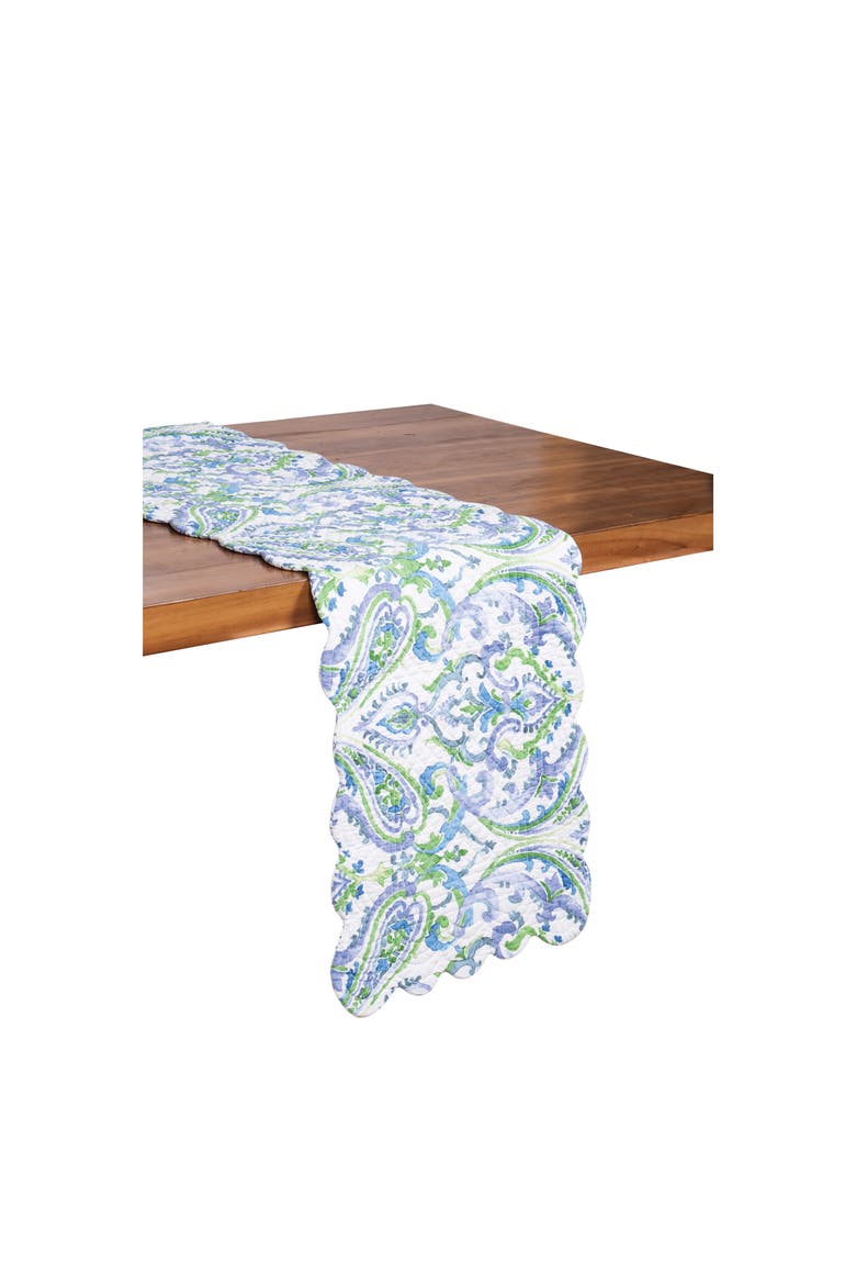 Juliet Quilted Reversible Bright Paisley Dining Table Runner 14" x 51", Alternate, color, Blue