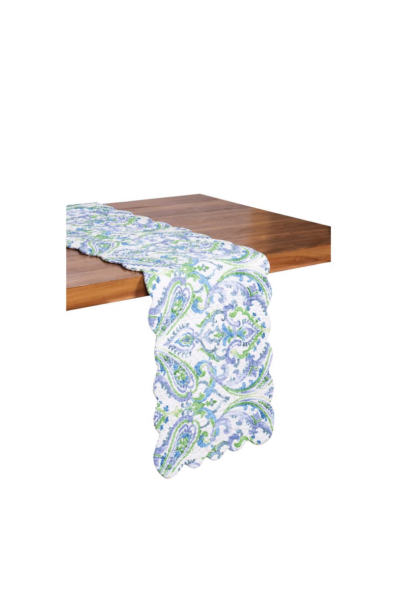 C&F Home Juliet Quilted Reversible Bright Paisley Dining Table Runner 14" x 51", Alternate, color, Blue
