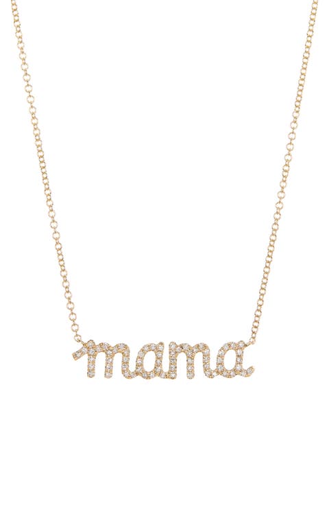 14K Gold Pavé Diamond Mama Pendant Necklace - 0.19 ctw.