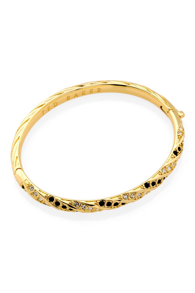 Torvi Crystal Twist Hinged Bangle, Alternate, color, GOLD TONE BLACK CRYSTAL
